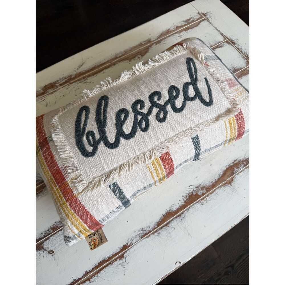 Devi Designs Blessed Plaid Pillow 24x14”